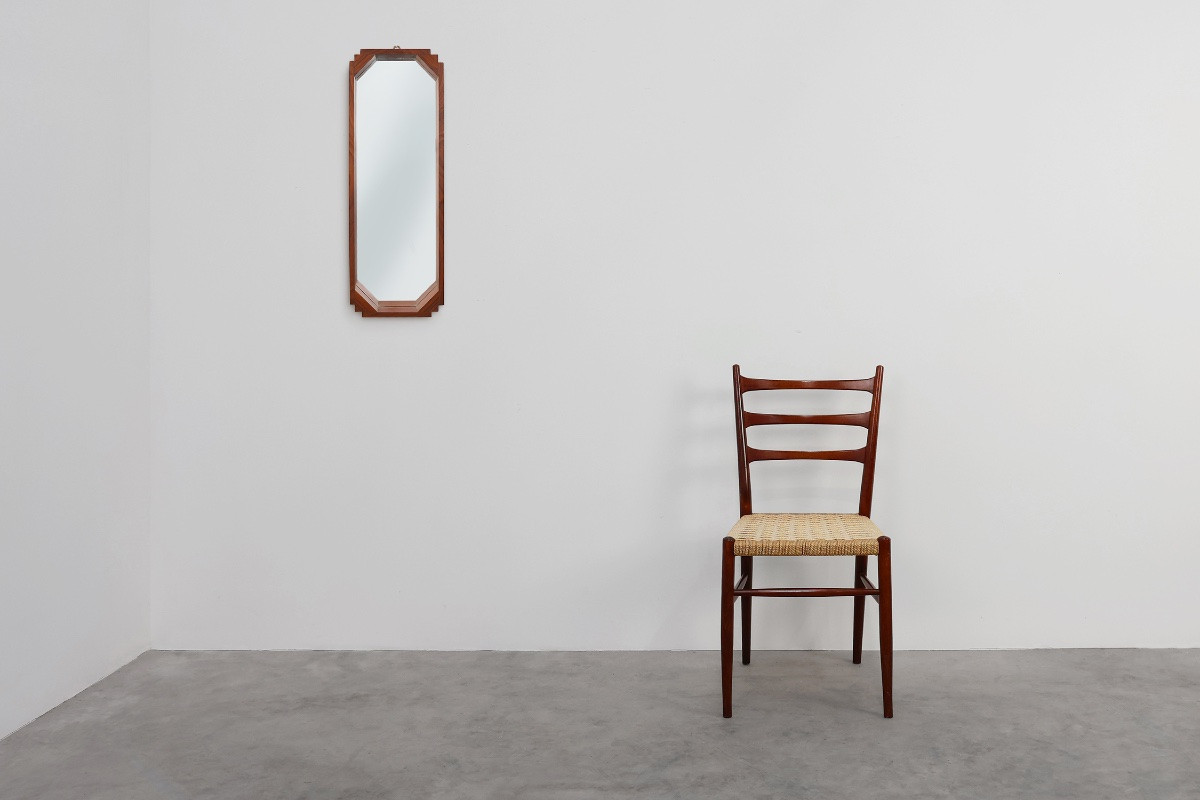Octagonal Geometric Art Deco Wooden Mirror, Italy Circa 1925-photo-2
