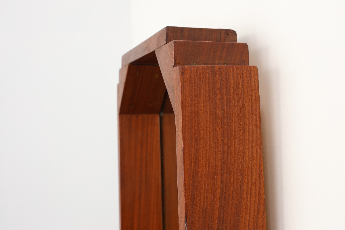 Octagonal Geometric Art Deco Wooden Mirror, Italy Circa 1925-photo-4