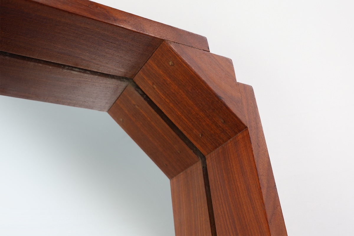 Octagonal Geometric Art Deco Wooden Mirror, Italy Circa 1925-photo-1