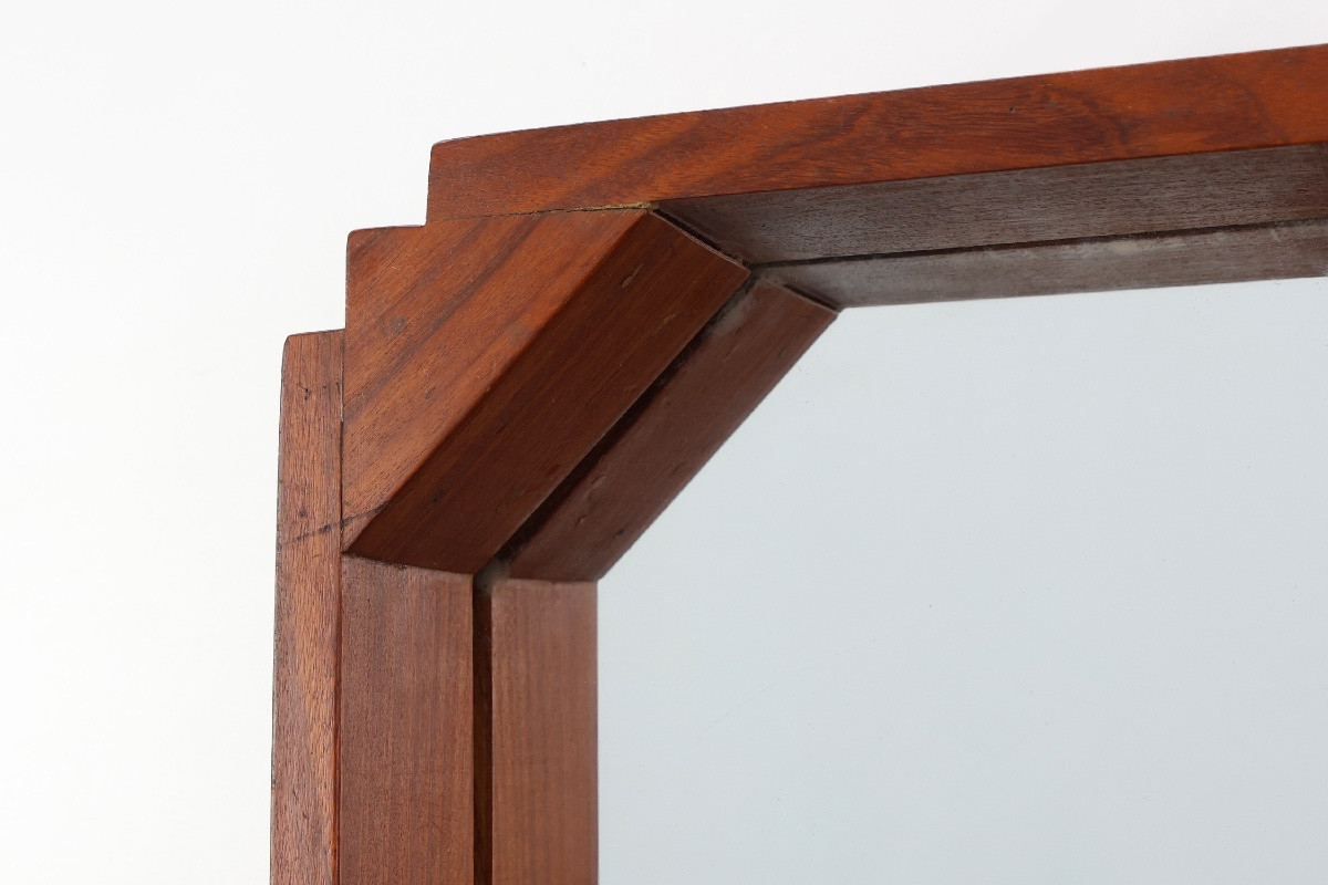 Octagonal Geometric Art Deco Wooden Mirror, Italy Circa 1925-photo-2