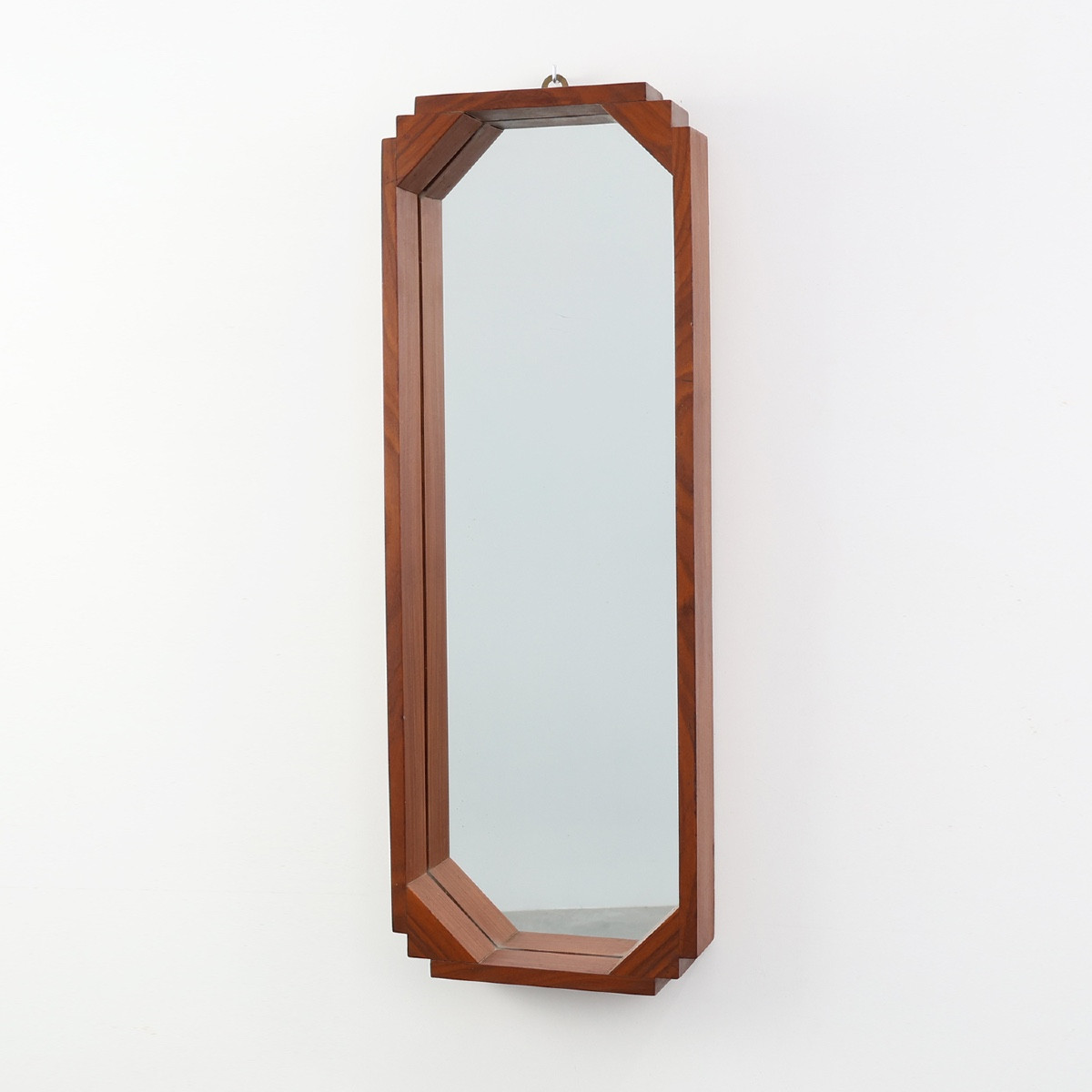 Octagonal Geometric Art Deco Wooden Mirror, Italy Circa 1925