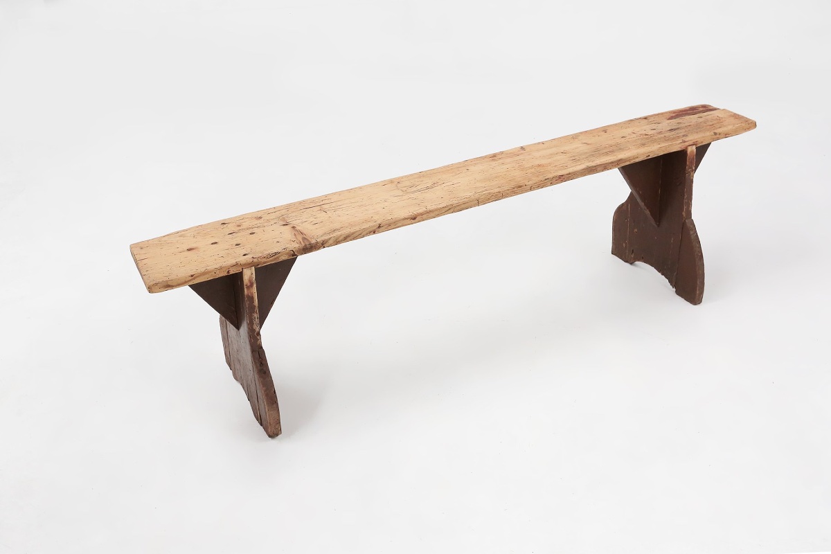 Banc rustique en bois avec pieds peints en brun, France, années 1890-photo-1