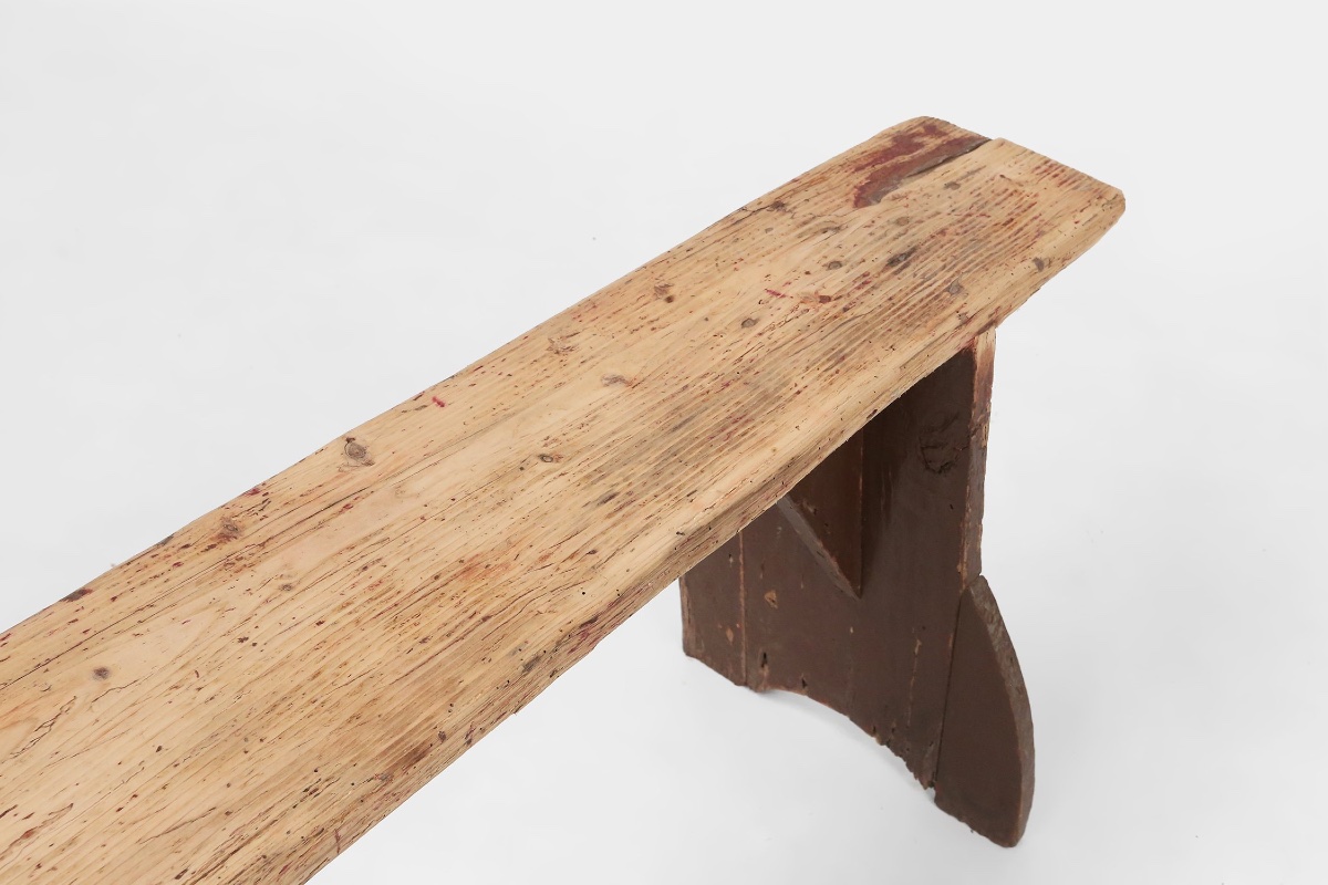 Banc rustique en bois avec pieds peints en brun, France, années 1890-photo-2