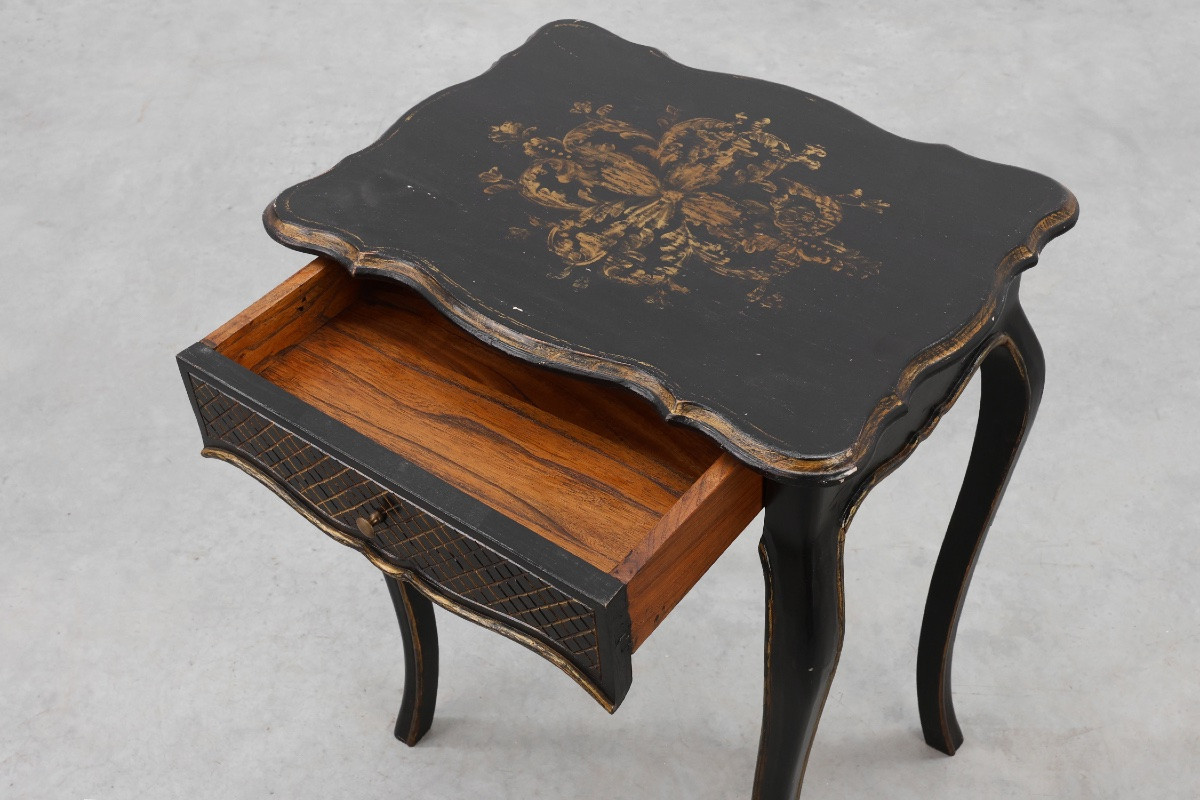 Table d'appoint en bois noir du XIXe siècle avec tiroir, France-photo-2