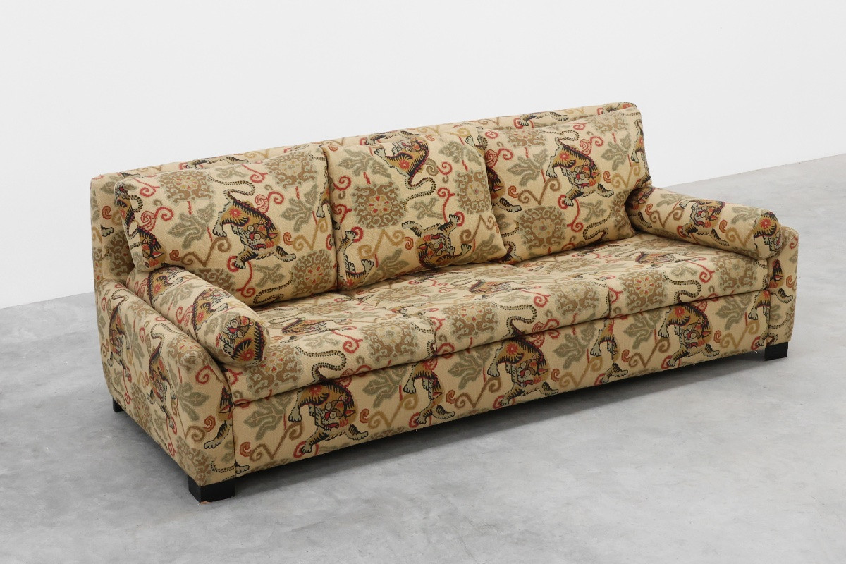 Hollywood Regency Style 3-seater Sofa With Lion Pattern Upholstery, Italy, Circa 1990-photo-5