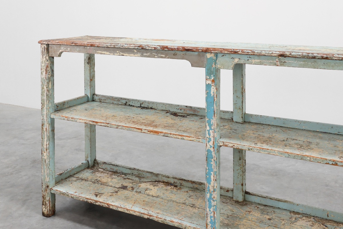 Industrial Console With Patina Of Old Paint Layers, France, Circa 1900-photo-4