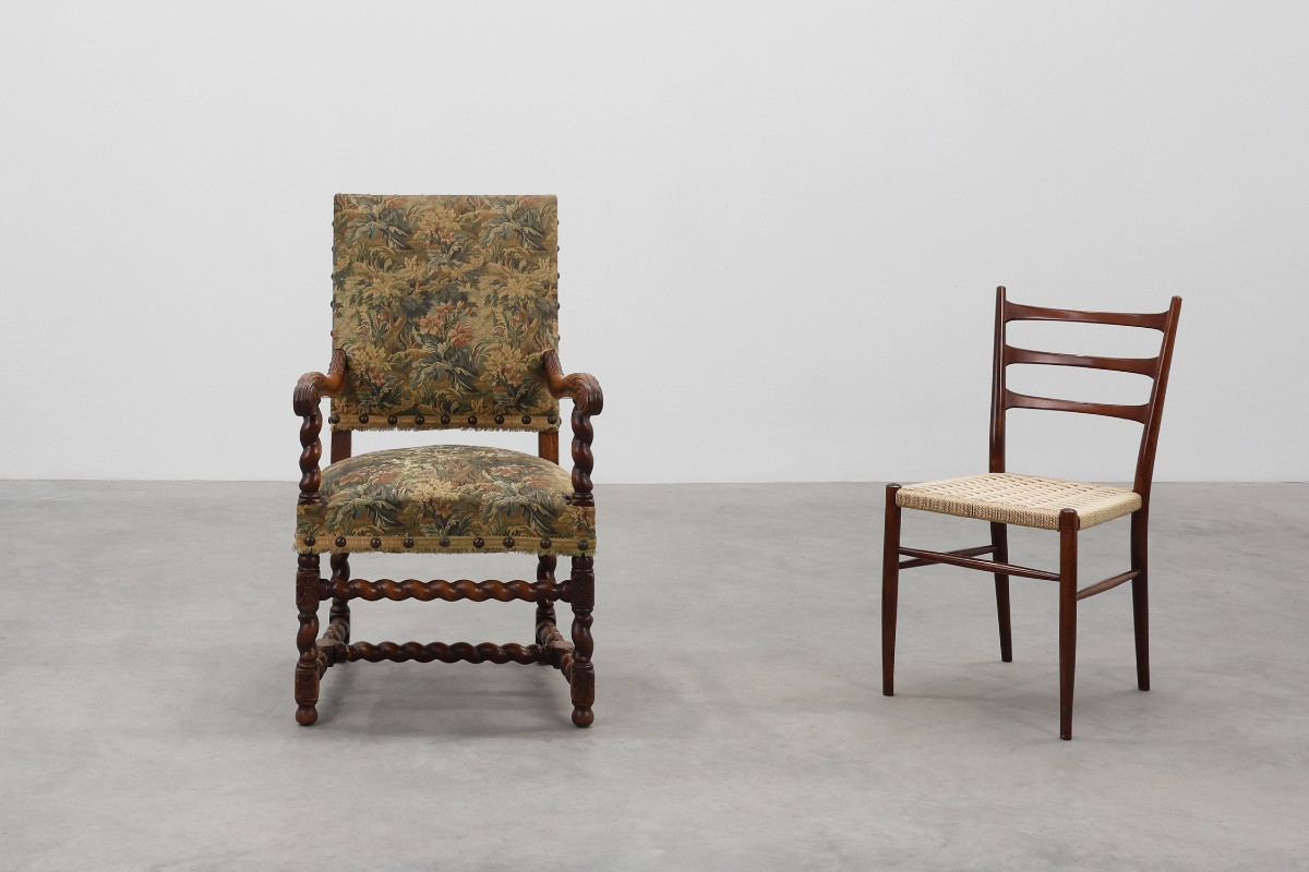 Antique Armchair In Walnut With Tapestry Upholstery, Uk 17th Century-photo-2