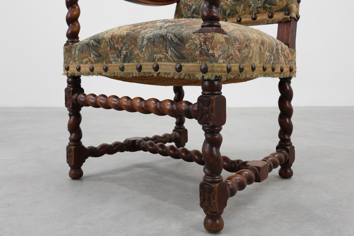 Antique Armchair In Walnut With Tapestry Upholstery, Uk 17th Century-photo-4