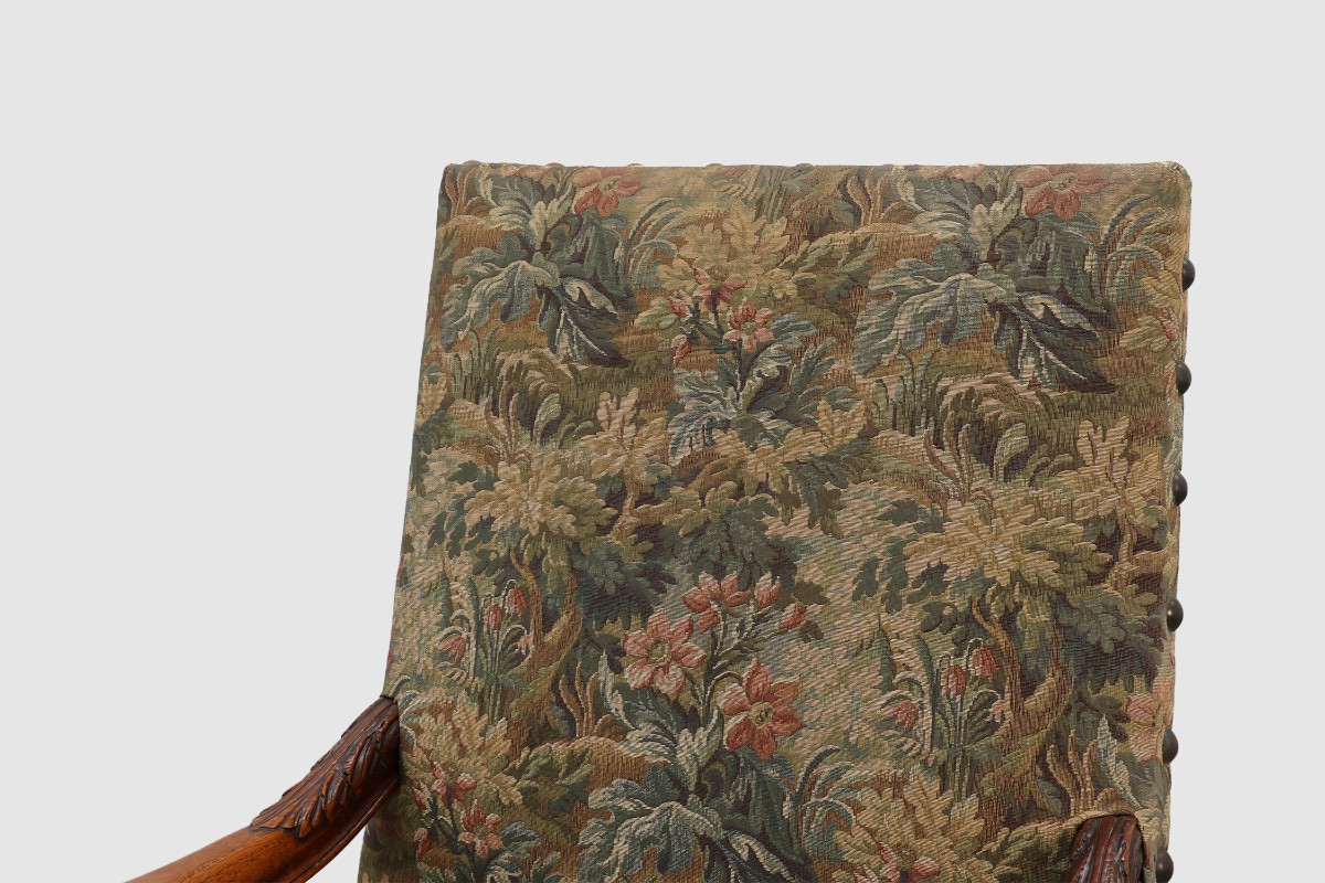 Antique Armchair In Walnut With Tapestry Upholstery, Uk 17th Century-photo-2