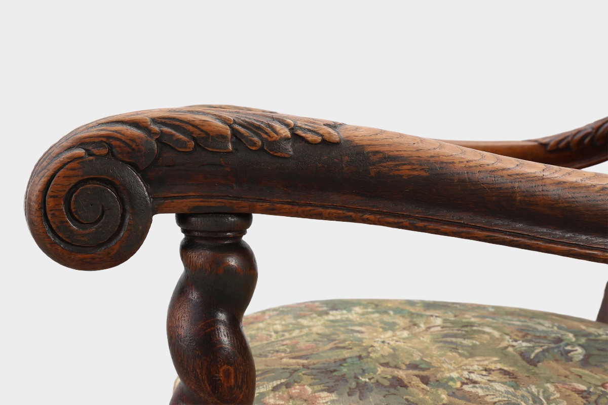 Antique Armchair In Walnut With Tapestry Upholstery, Uk 17th Century-photo-3