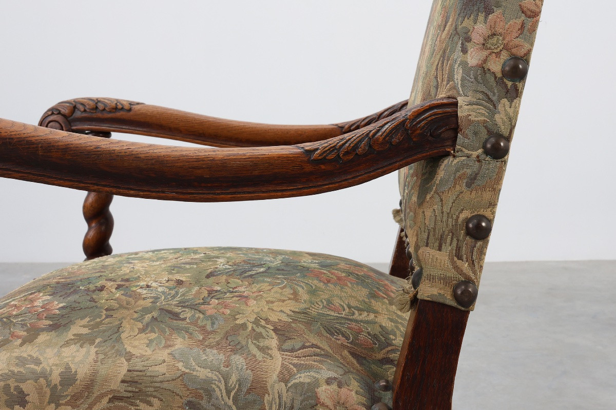 Antique Armchair In Walnut With Tapestry Upholstery, Uk 17th Century-photo-4