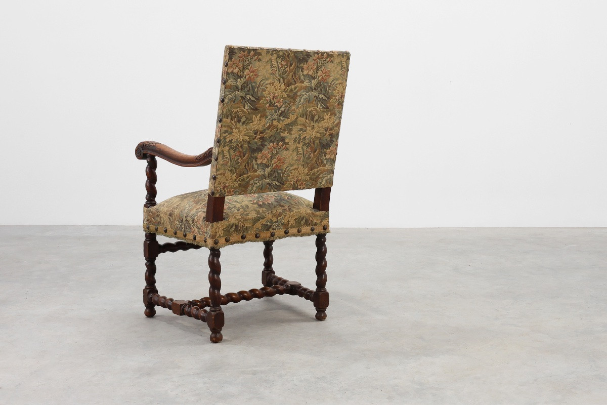 Antique Armchair In Walnut With Tapestry Upholstery, Uk 17th Century-photo-7