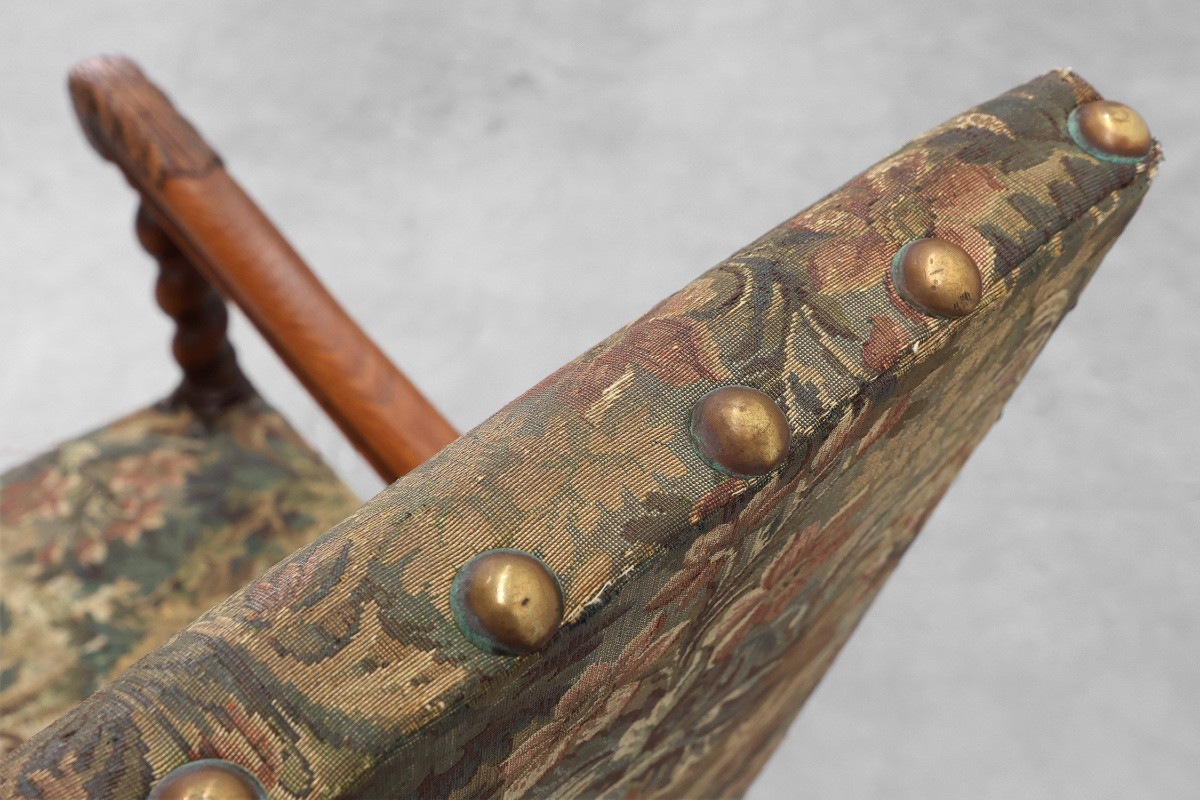Antique Armchair In Walnut With Tapestry Upholstery, Uk 17th Century-photo-8