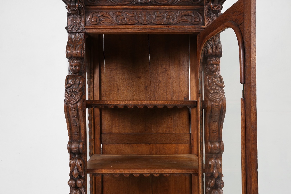 Baroque-style Oak Display Case, Belgium, 1950s-photo-1