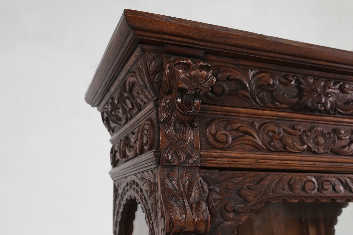 Baroque-style Oak Display Case, Belgium, 1950s-photo-7