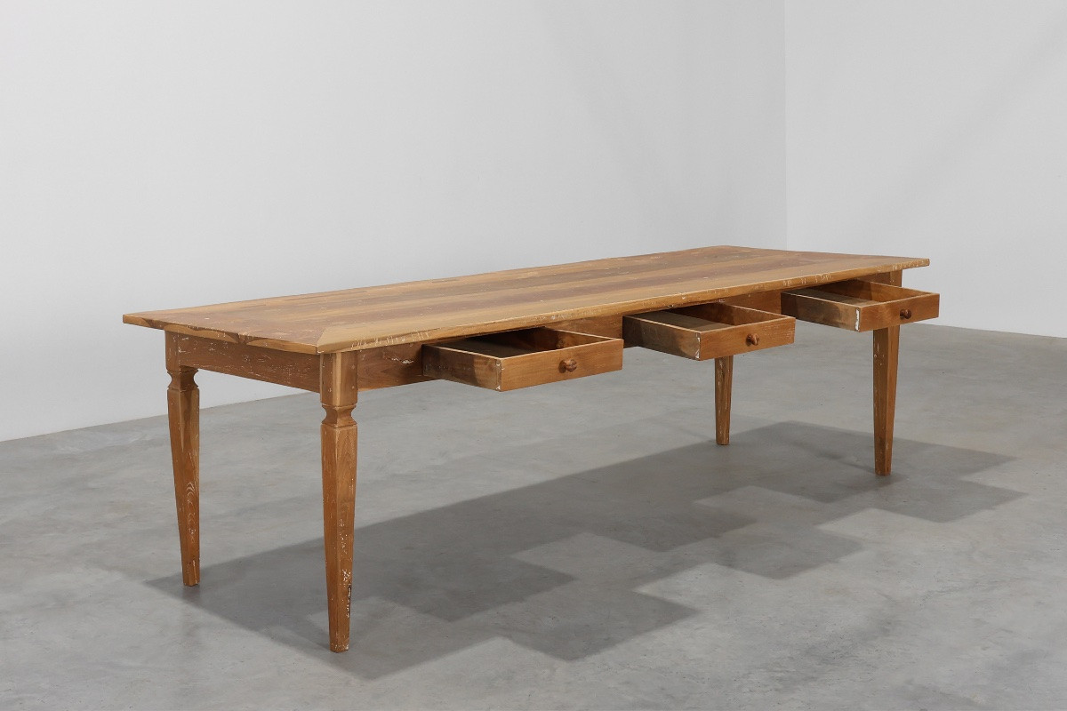 Large French Provencal Farmhouse Table In Elm Wood, France Circa 1850-photo-3