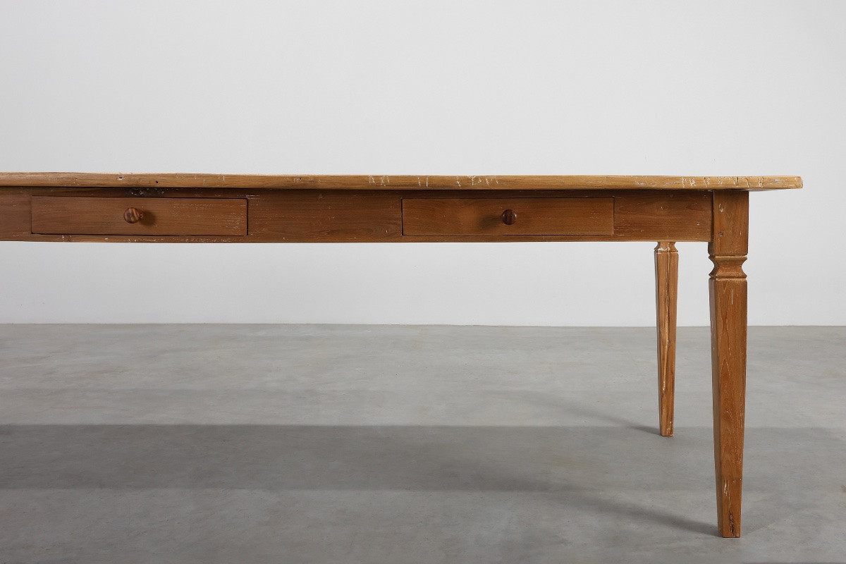 Large French Provencal Farmhouse Table In Elm Wood, France Circa 1850-photo-1