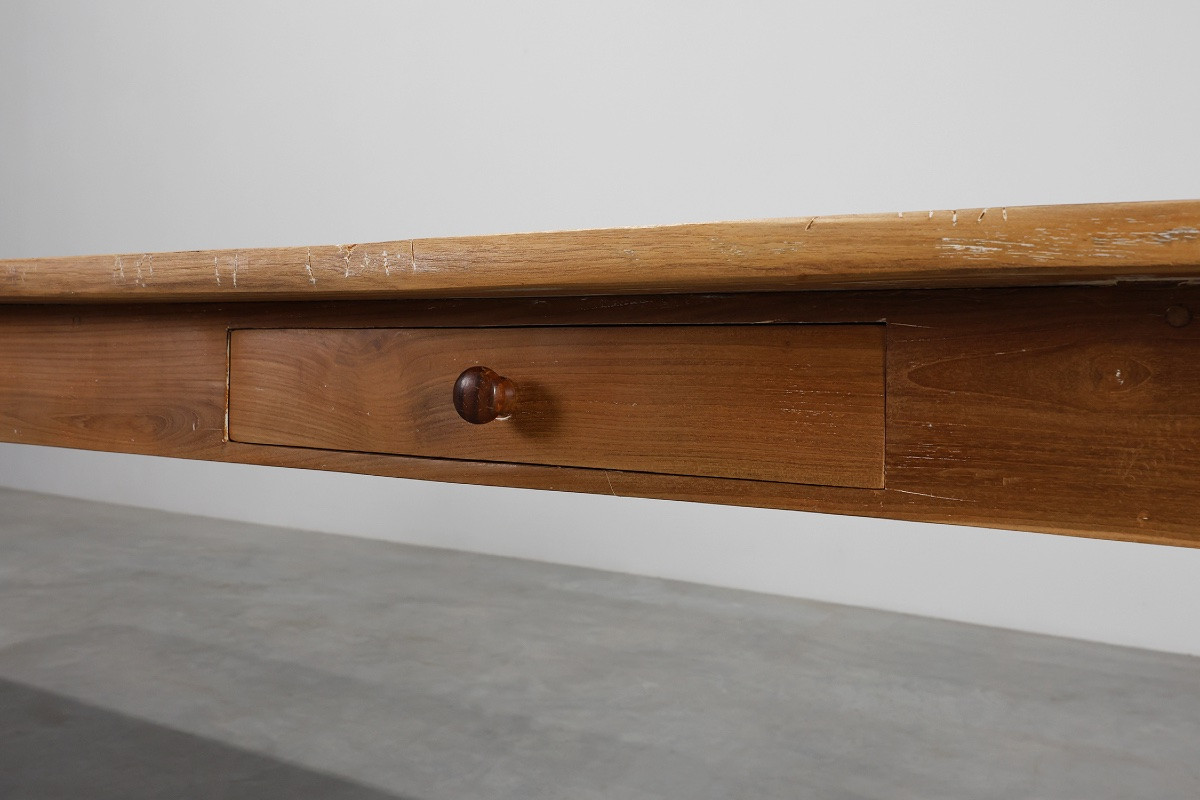 Large French Provencal Farmhouse Table In Elm Wood, France Circa 1850-photo-4