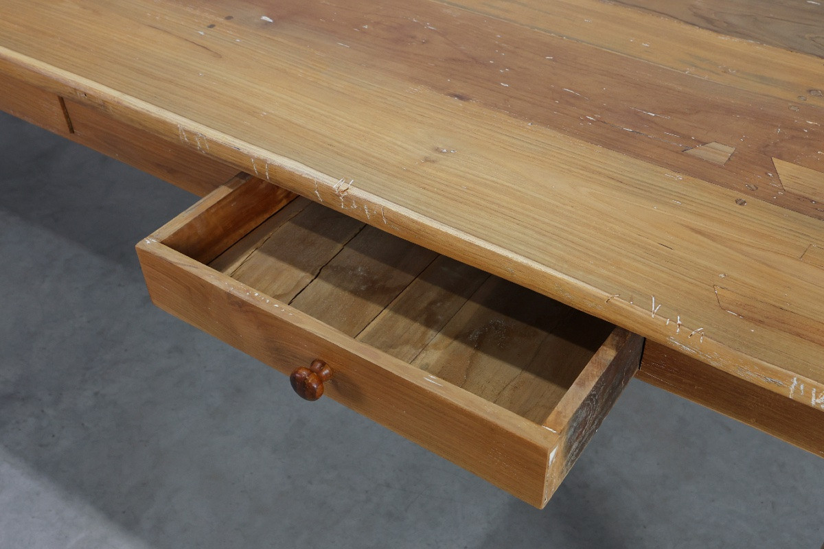 Large French Provencal Farmhouse Table In Elm Wood, France Circa 1850-photo-5