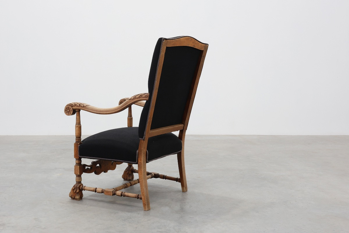 Fauteuil Louis XIII du XIXe siècle en lin noir, France-photo-7