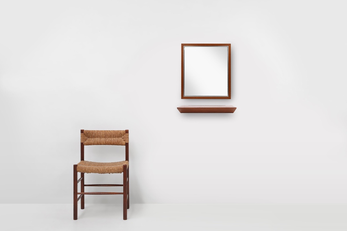 Mid-century Teak Mirror With Shelf, Attributed To De Coene, Belgium, 1960s-photo-2