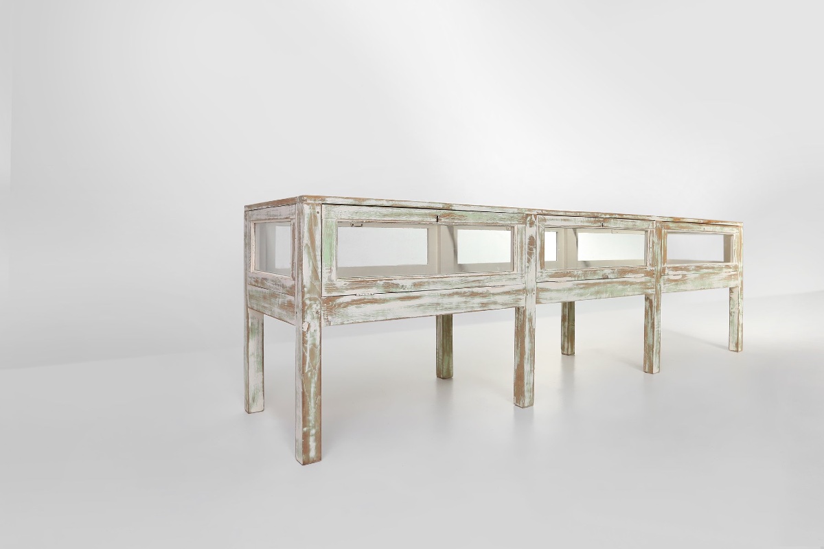 Large Antique Rustic Display Case In Patinated Oak, 1890s-photo-3