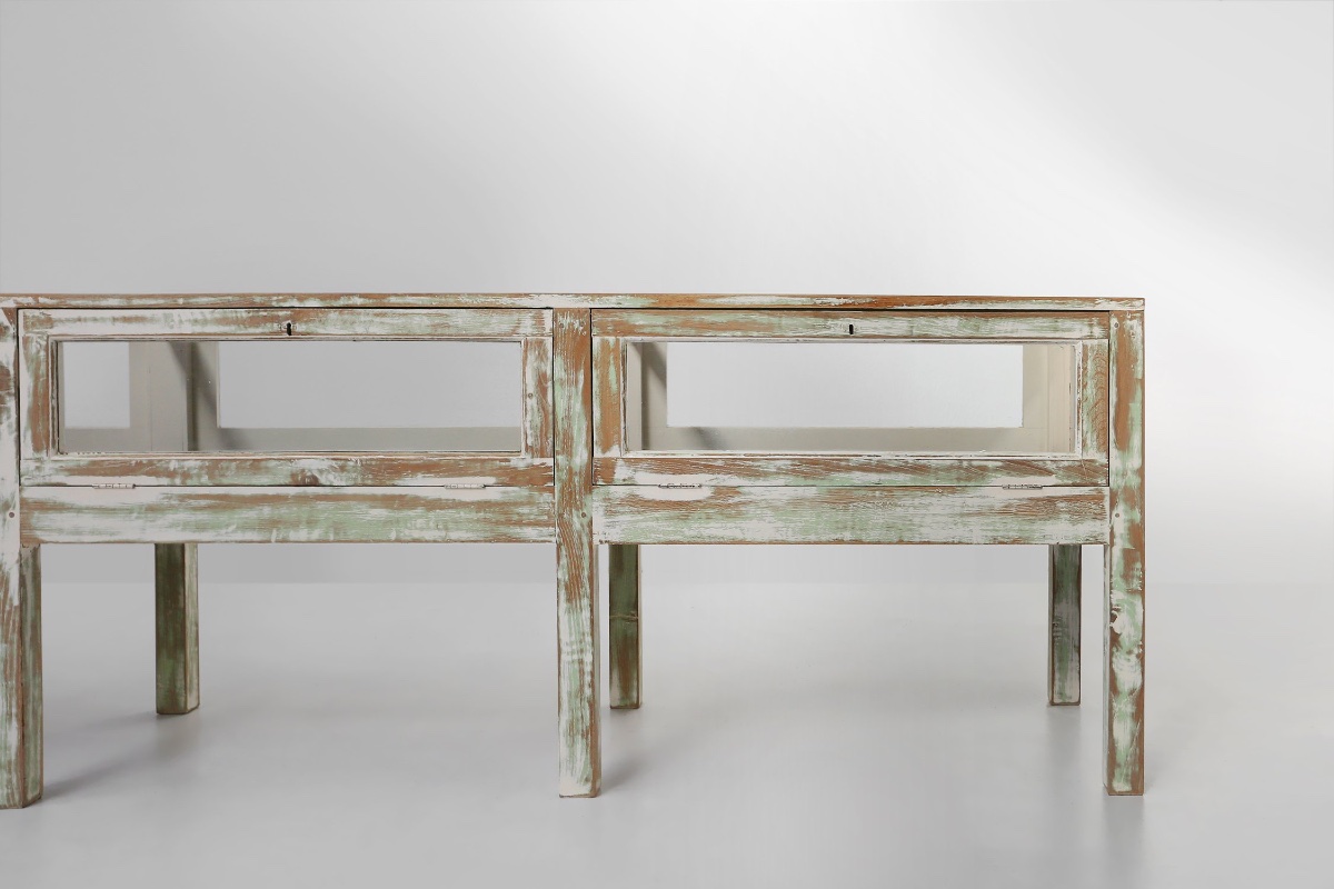 Large Antique Rustic Display Case In Patinated Oak, 1890s-photo-4