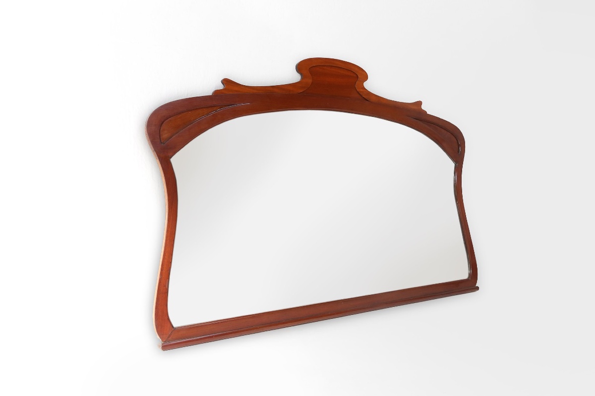 Grand miroir de cheminée Art nouveau sculpté à la main, France vers 1910-photo-2