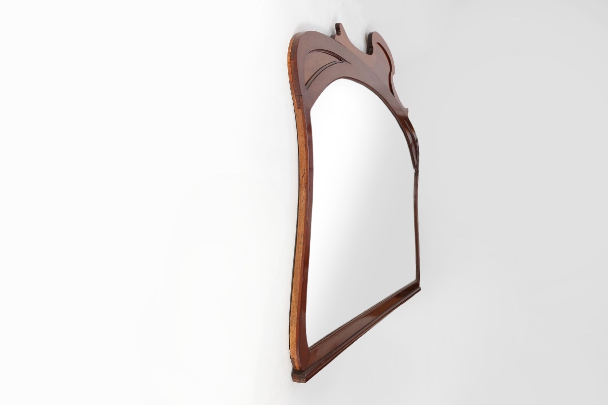 Grand miroir de cheminée Art nouveau sculpté à la main, France vers 1910-photo-2