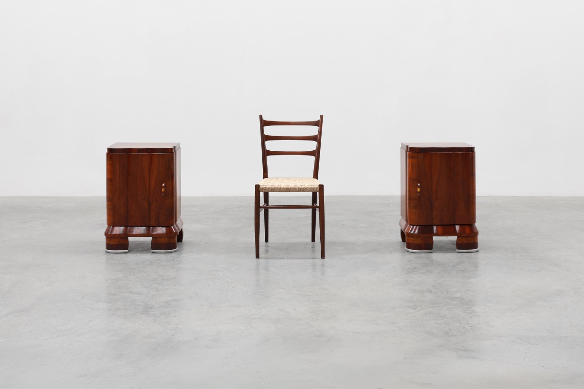 Pair Of Art Deco Walnut Bedside Tables, Italy, 1920s-photo-2