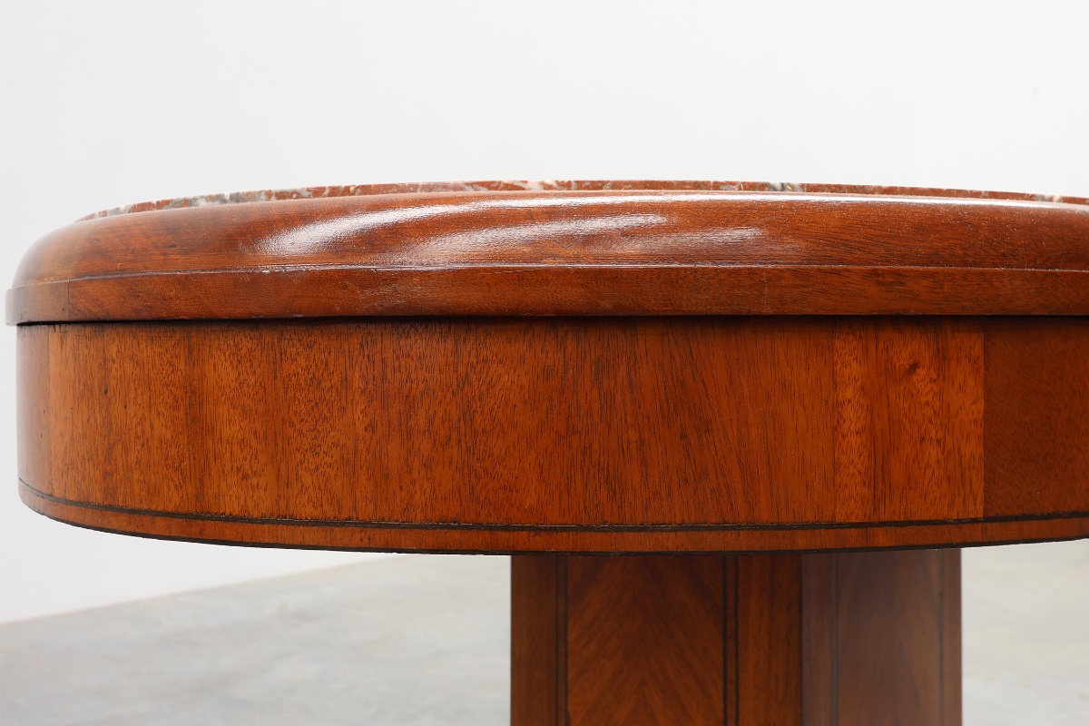 Table d'appoint ovale Art Déco en noyer avec plateau en marbre, par De Coene, Belgique-photo-3
