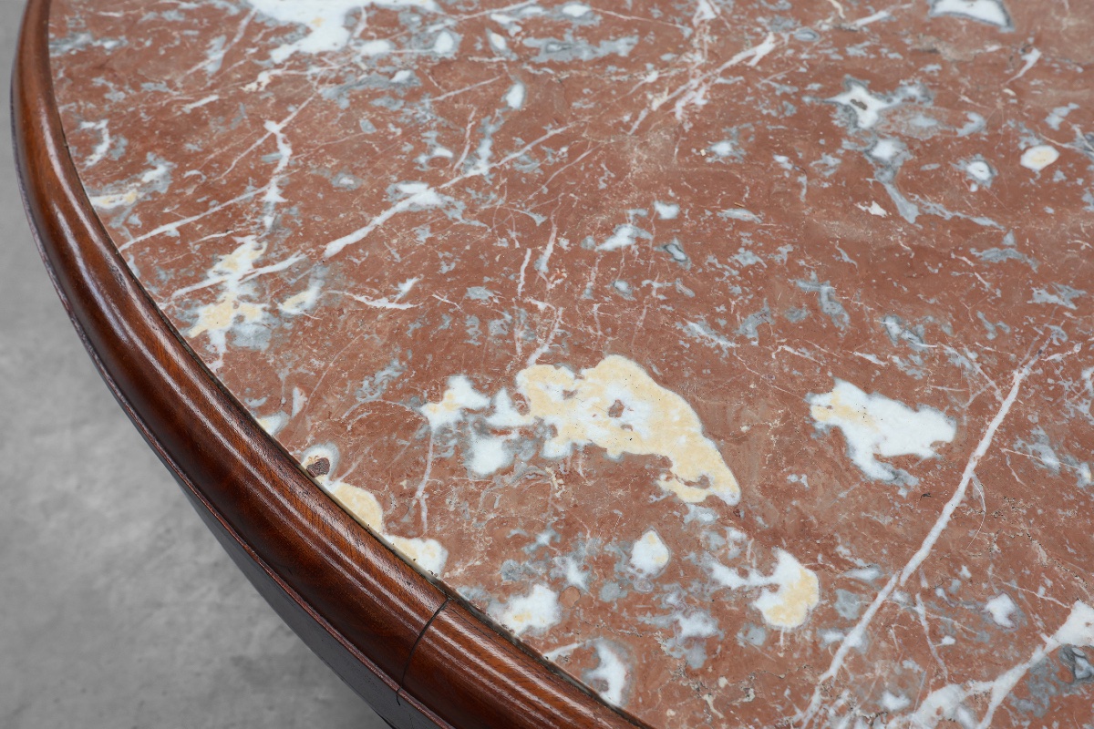 Table d'appoint ovale Art Déco en noyer avec plateau en marbre, par De Coene, Belgique-photo-6