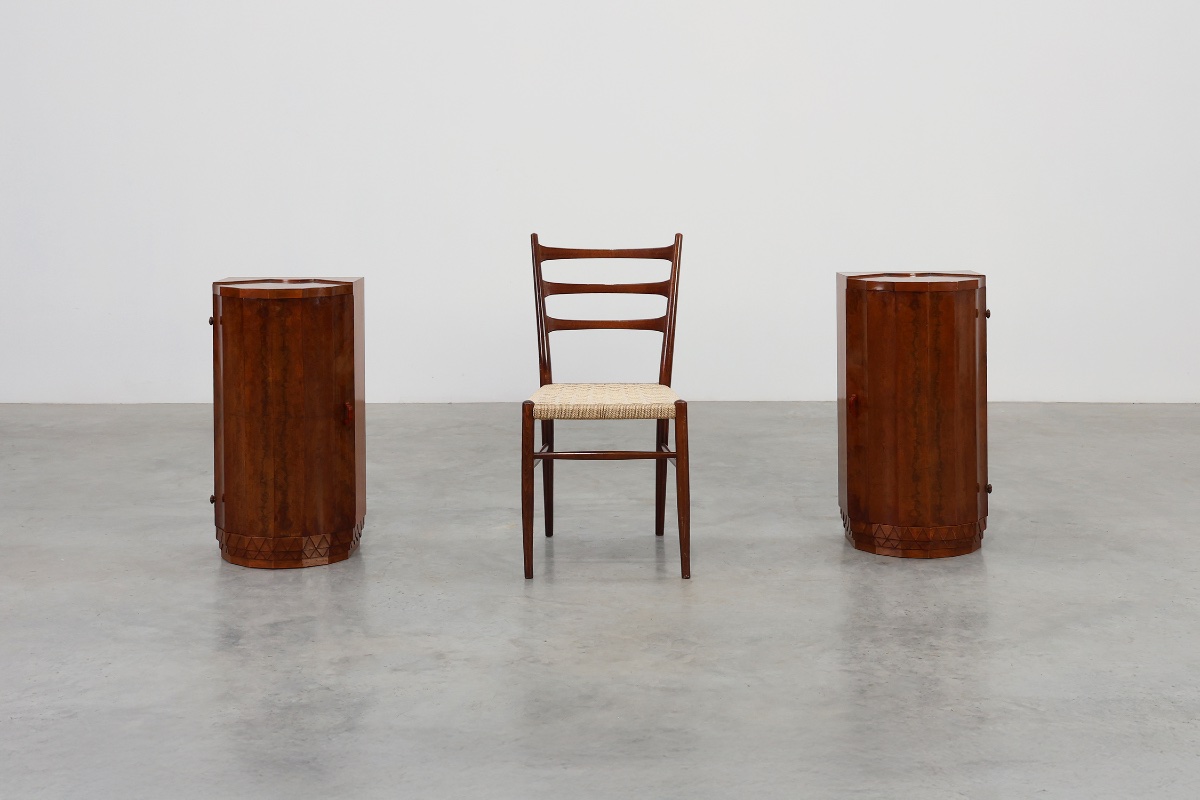 Pair Of 2 Walnut Italian Art Deco Nightstands, Italy 1920-photo-2