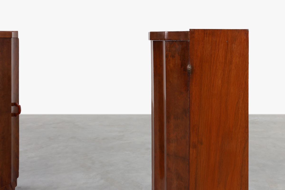 Pair Of 2 Walnut Italian Art Deco Nightstands, Italy 1920-photo-2