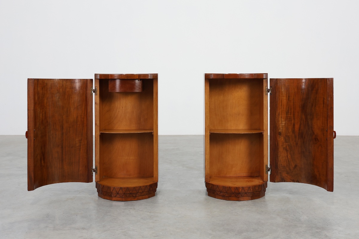 Pair Of 2 Walnut Italian Art Deco Nightstands, Italy 1920-photo-3