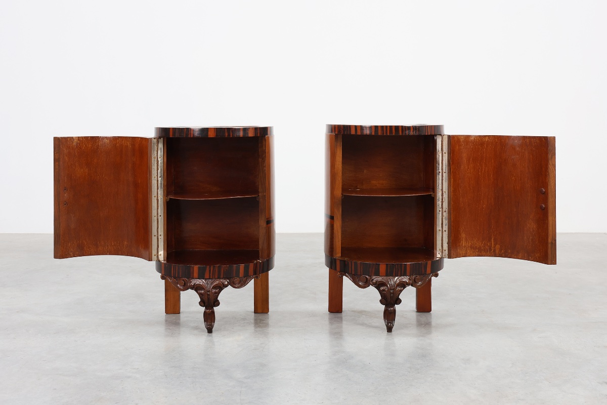 Pair Of Art Deco Walnut And Marble Bedside Tables, Italy, 1920s-photo-2