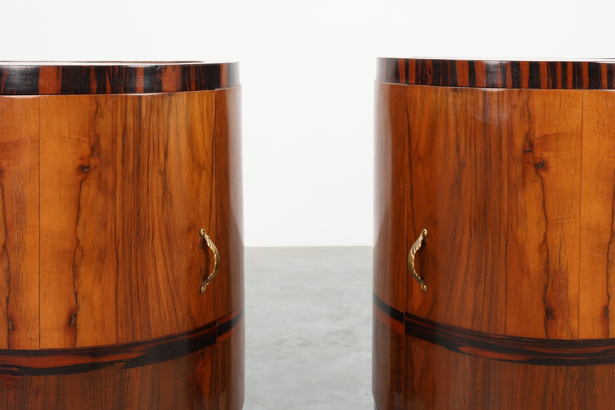 Pair Of Art Deco Walnut And Marble Bedside Tables, Italy, 1920s-photo-4