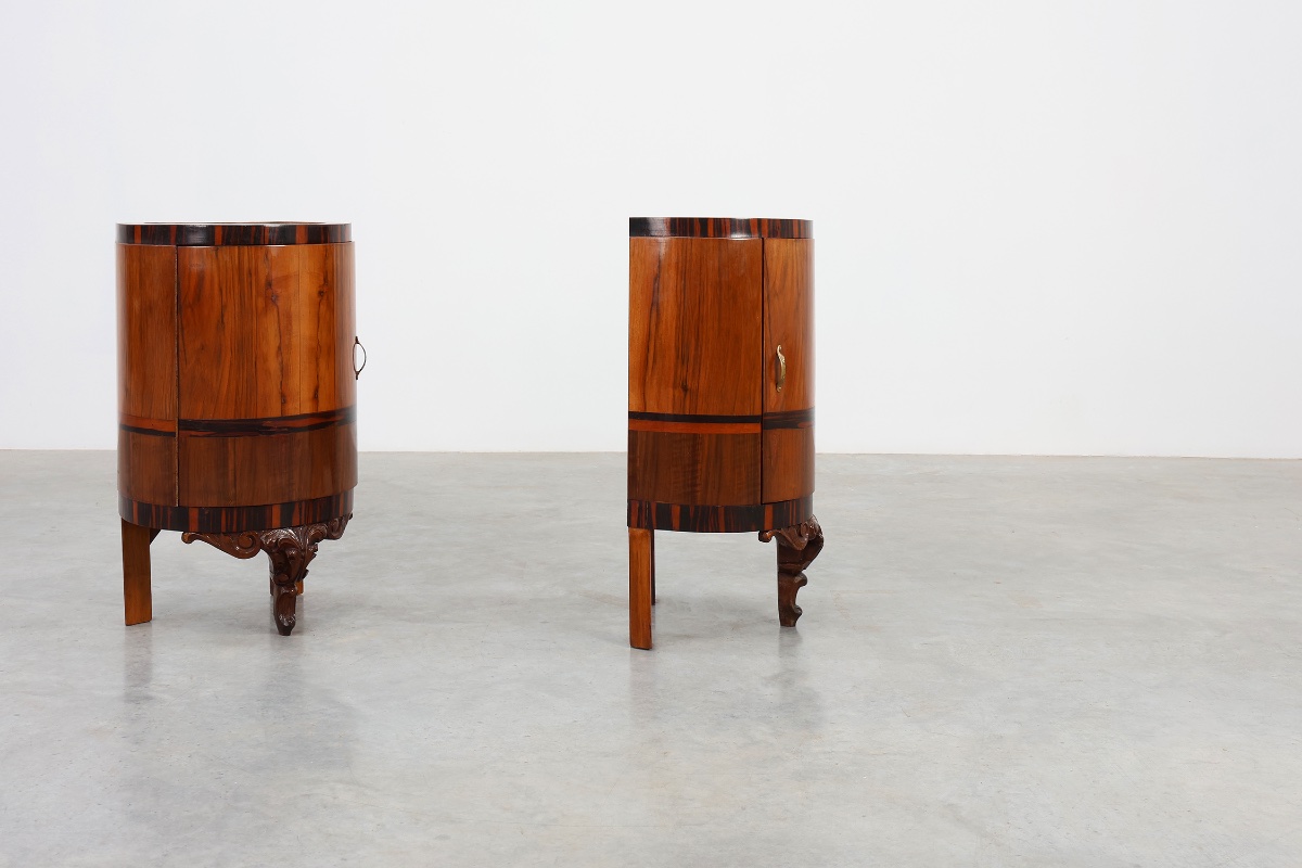 Pair Of Art Deco Walnut And Marble Bedside Tables, Italy, 1920s-photo-6