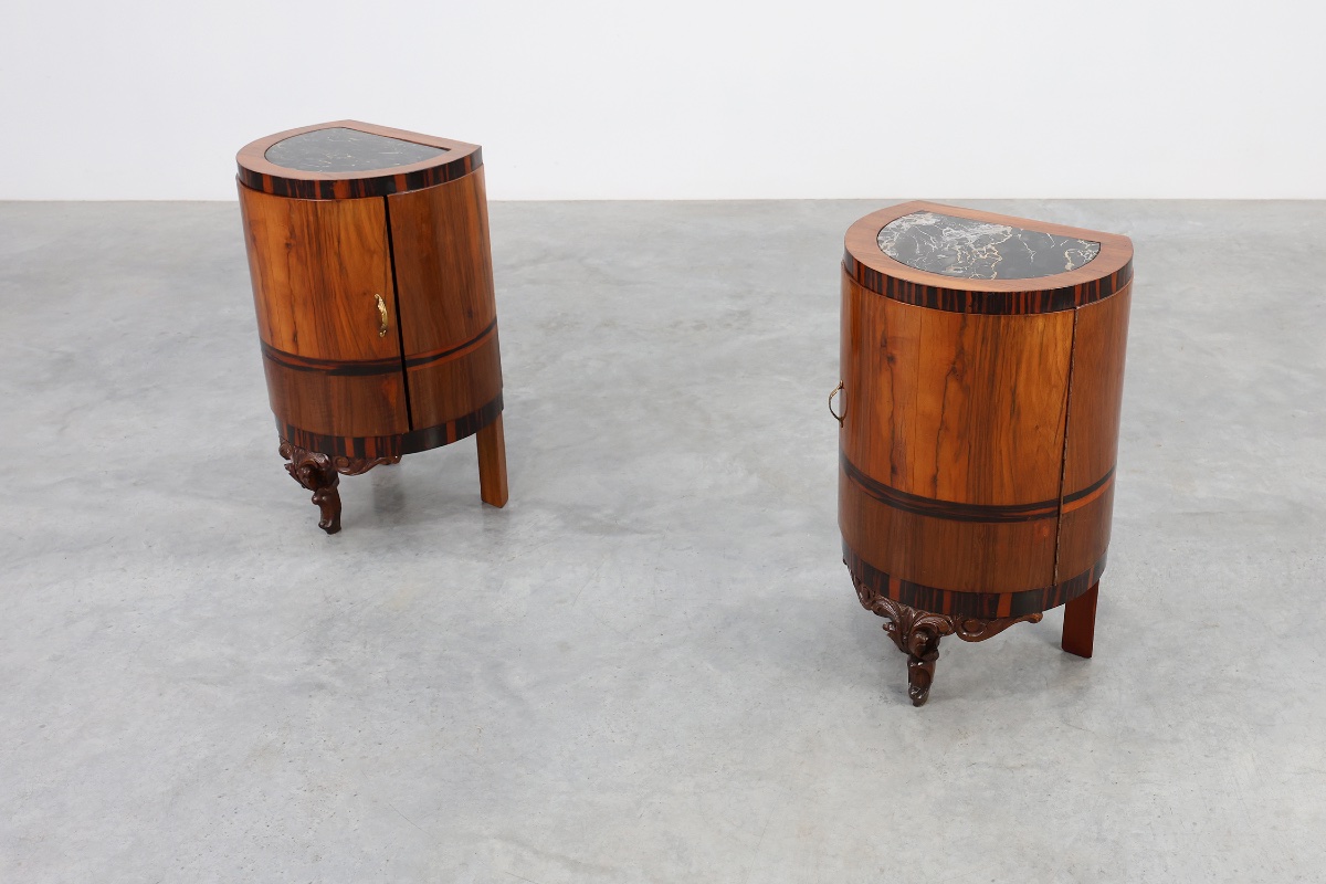 Pair Of Art Deco Walnut And Marble Bedside Tables, Italy, 1920s-photo-8