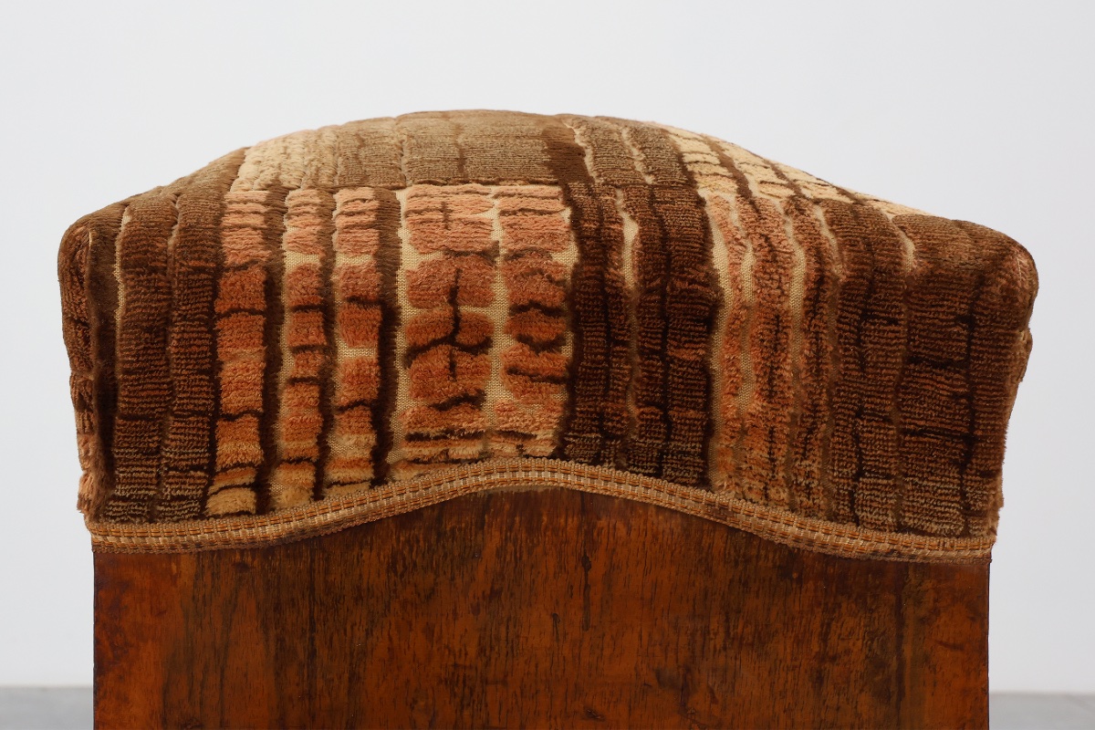 Pair Of Art Deco Walnut Stools With Original Velvet, Italy 1920s-photo-7