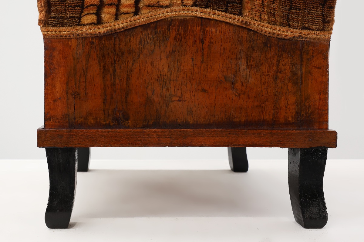 Pair Of Art Deco Walnut Stools With Original Velvet, Italy 1920s-photo-8