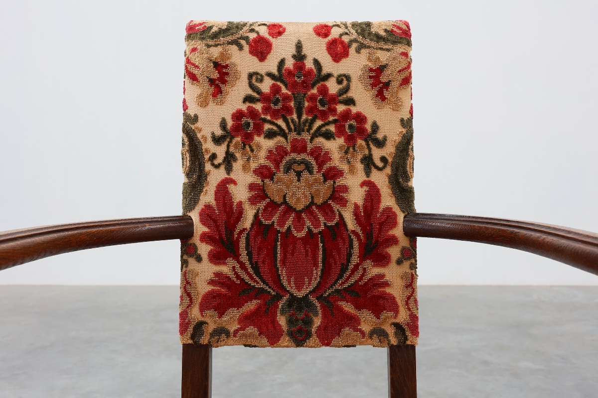 Antique Louis XIII Style Chair With Floral Upholstery, France Ca. 1890-photo-2