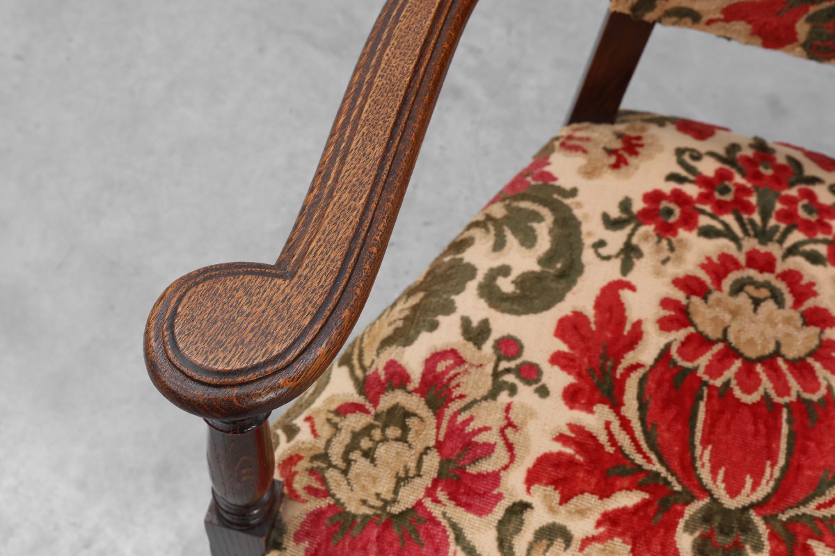 Antique Louis XIII Style Chair With Floral Upholstery, France Ca. 1890-photo-4