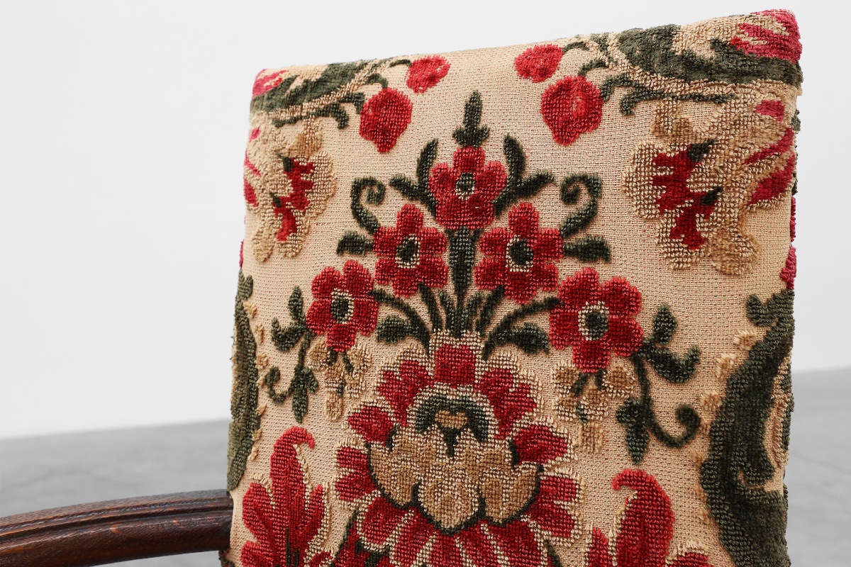 Antique Louis XIII Style Chair With Floral Upholstery, France Ca. 1890-photo-1