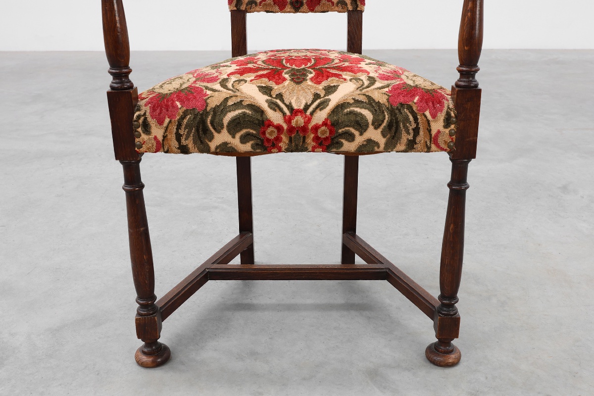 Antique Louis XIII Style Chair With Floral Upholstery, France Ca. 1890-photo-2