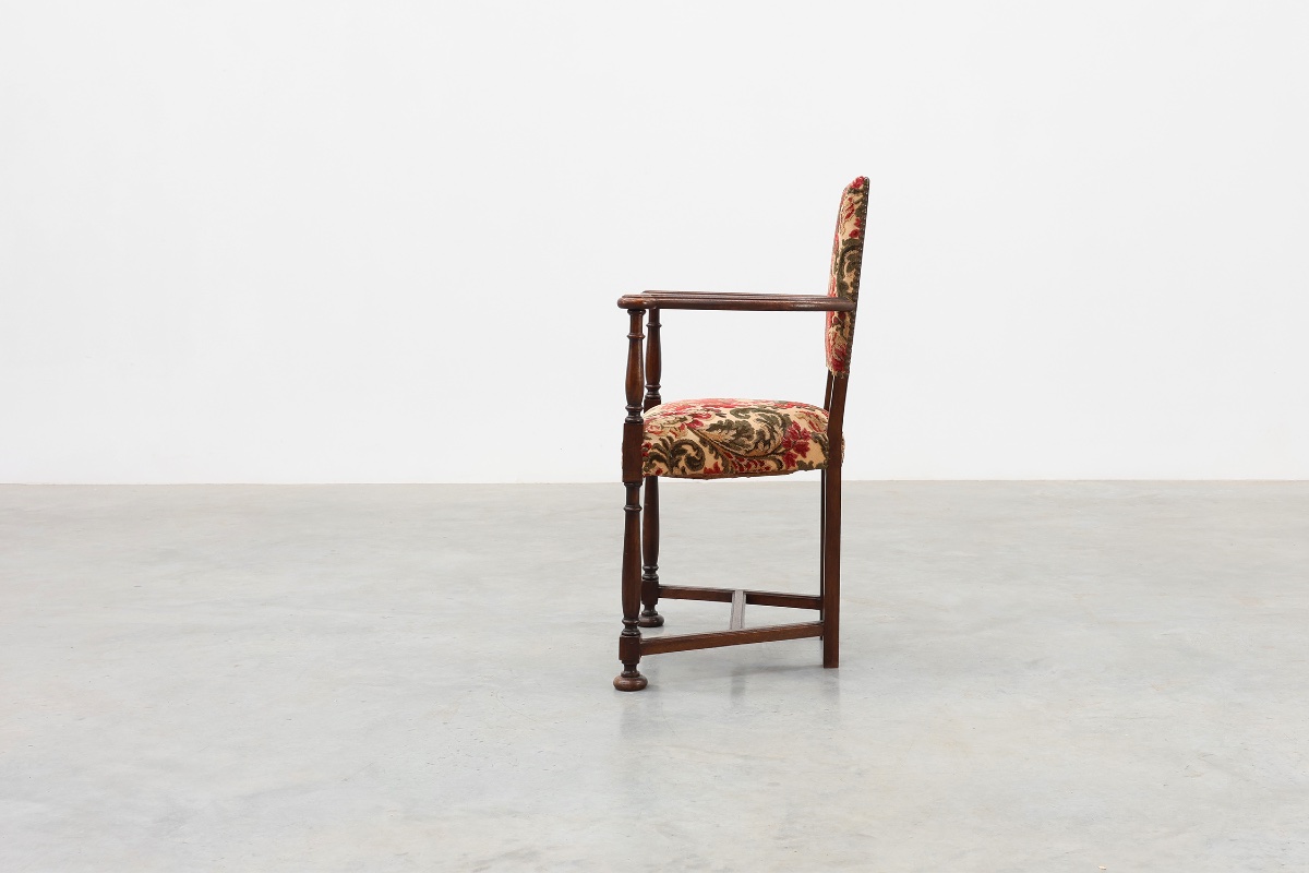 Antique Louis XIII Style Chair With Floral Upholstery, France Ca. 1890-photo-3