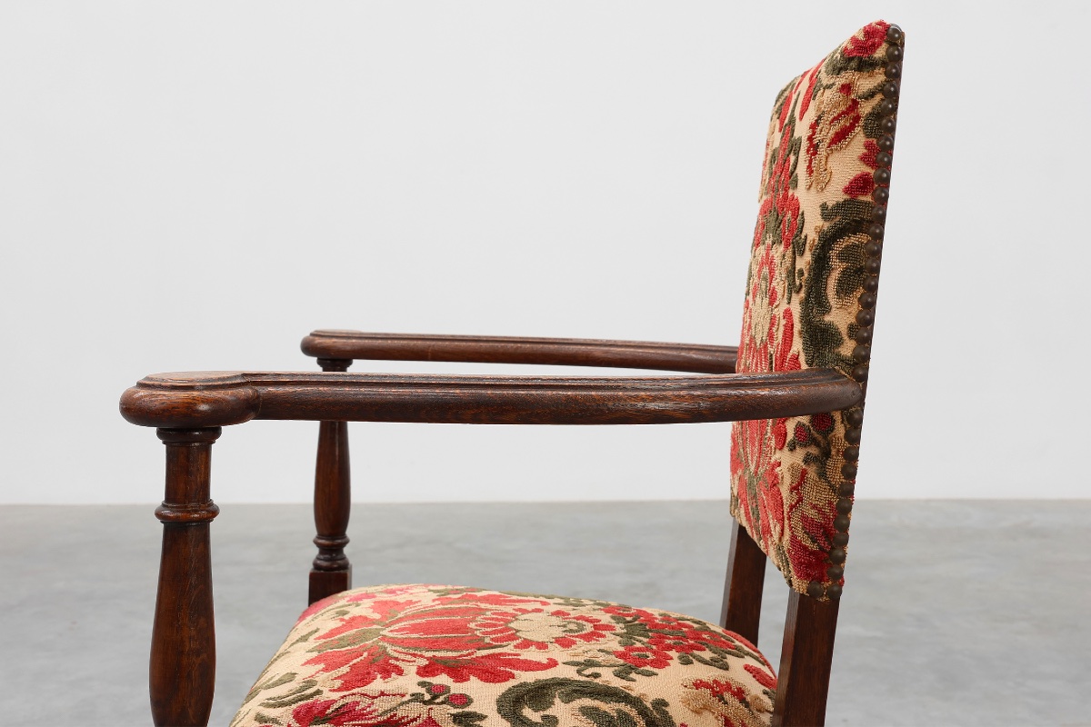 Antique Louis XIII Style Chair With Floral Upholstery, France Ca. 1890-photo-4