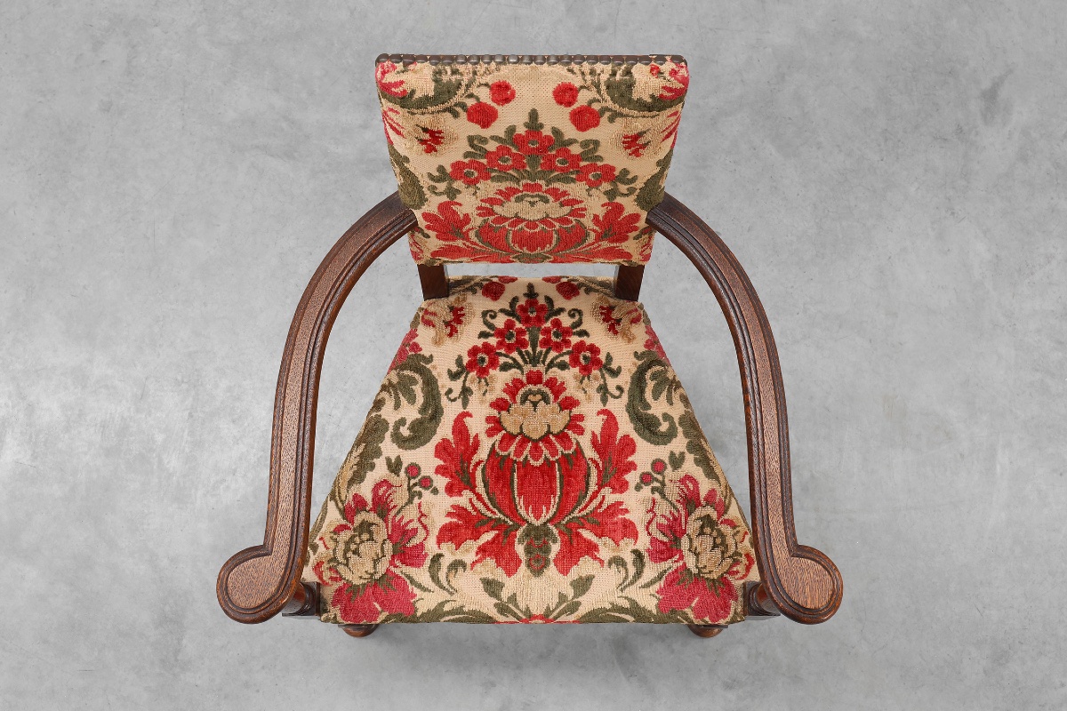 Antique Louis XIII Style Chair With Floral Upholstery, France Ca. 1890-photo-6