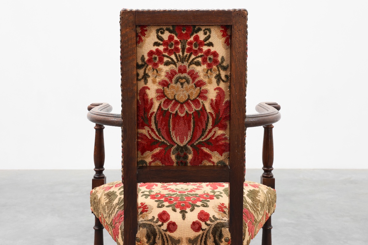 Antique Louis XIII Style Chair With Floral Upholstery, France Ca. 1890-photo-7