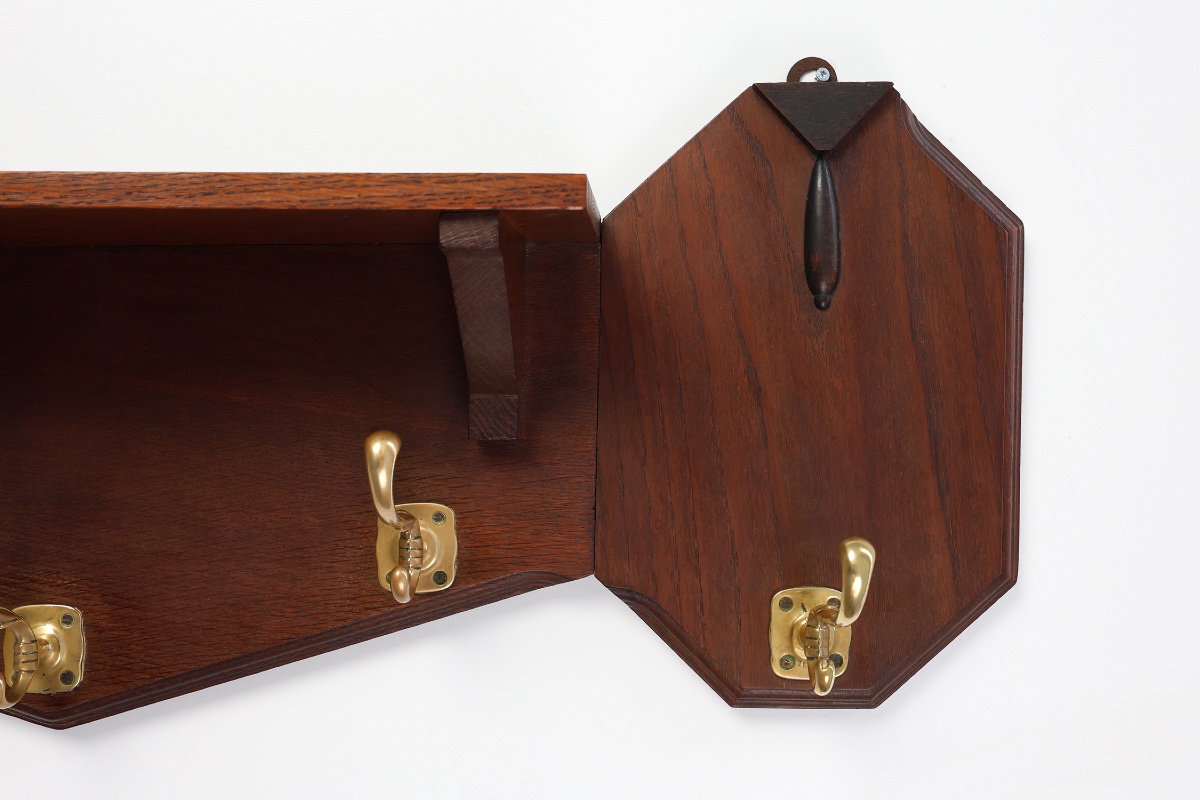 Art Deco Oak And Copper Coat Rack, Belgium, 1920s-photo-3